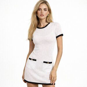 Chanel Runway Dress CC White Cotton Midi Dress Vintage Cruise Collection Knit